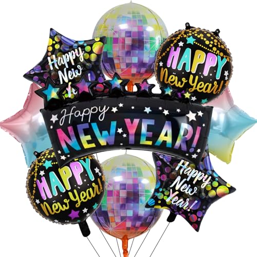 GoldRock 9 Stück Silvester Deko 2024 Luftballon Set,Happy New Year Deko Luftballons Bunt,Neujahr Deko Ballon,Silvester Dekoration Folienballon,Silvester Party Deko Zubehör,Neujahrsdeko Silvesterparty von GoldRock