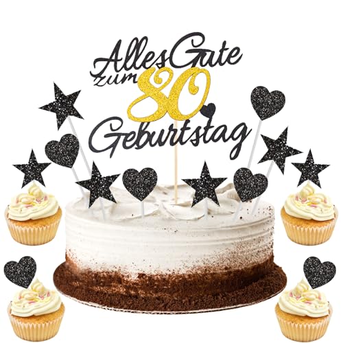 GoldRock 11 Stück Torten Deko 80 Geburtstag Mann Frau,Tortendeko Geburtstag 80,Kuchendeko 80 Geburtstag Deko,Alles Gute zum Geburtstag 80,80. Geburtstag Männer Frauen Kuchen Deko,Cake Topper 80 Jahre von GoldRock