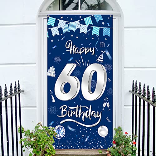 GoldRock Banner Deko 60 Geburtstag Mann Frau Blau, zum 60 Geburtstag Deko Banner 185 cm×90 cm, 60. Geburtstag Deko, Geburtstagsbanner 60, Happy Birthday Girlande 60 Jahre, Geburtstagsdeko Blau Silber von GoldRock