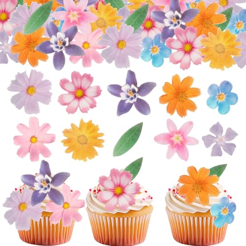 GoldRock 60 Stk Essbare Blüten Blatt Tortendeko, Essbare Blumen für Torte,Esspapier Blumen Kuchen Deko,Zuckerblumen für Torten,Muffin Topper, Blüten Tortendeko Essbar für Hochzeit,Babyparty,Geburtstag von GoldRock