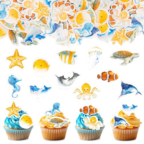 GoldRock Essbare Tortendeko Meerestiere,48 Stk Unterwasserwelt Cake Topper Meerestiere Deko Torte,Schildkröte,Fische,Seepferdchen Deko Kuchen,Esspapier Tortendeko Meer, Ozean Themen Muffin Deko Essbar GoldRock Essbare Tortendeko Meerestiere,48 Stk Unterwasserwelt Cake Topper Meerestiere Deko Torte,Schildkröte,Fische,Seepferdchen Deko Kuchen,Esspapier Tortendeko Meer, Ozean Themen Muffin Deko Essbar von GoldRock