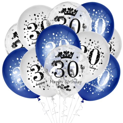 Luftballons 30. Geburtstag für 30 Geburtstag Frauen Männer GoldRock 15 Stück 30 Geburtstag Deko Ballon Blau Silber, deko 30 Geburtstag Frau Mann,Geburtstagsdeko 30 Jahre,Tischdeko 30. Geburtstag Deko von GoldRock