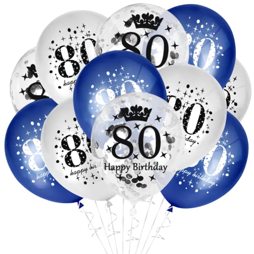 GoldRock Luftballon 80 Geburtstag Deko Blau, 15 Stück Ballon 80. Geburtstag Frau Mann, Geschenke zum 80 Geburtstag Mann, Deko 80 Geburtstag, 80 Geburtstag Geschenke Frauen, Deko 80er Jahre Party von GoldRock