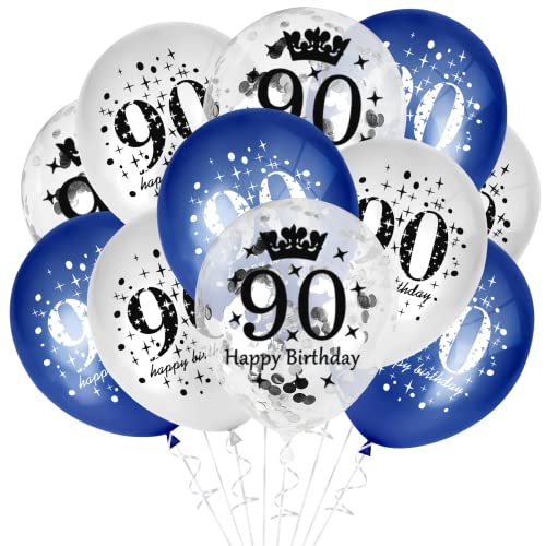 GoldRock 90 Geburtstag Deko Luftballon Blau, 15 Stück Ballon Deko Geburtstag 90 Jahre, Deko zum 90. Geburtstag Mann, Deko Zum 90 Geburtstag Frau, Geschenk zum 90 Geburtstag, Geburtstag 90 Jahre von GoldRock