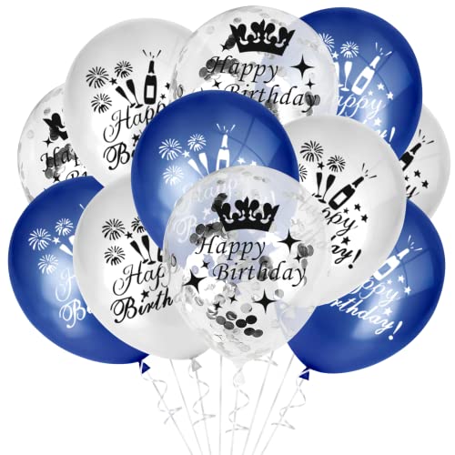 GoldRock Luftballons Geburtstag Blau Silber, 15 Stück Happy Birthday Ballon, Happy Birthday Luftballon, Ballons Geburtstag, Geburtstagsballon für Männer Frau Junge Mädchen, Happy Birthday Deko Kinder von GoldRock