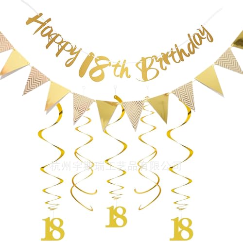 GoldRock Geburtstag Dekoration Set, Goldene Banner und Wimpelkette, Spiralgirlanden (Deko 18 Geburtstag) von GoldRock