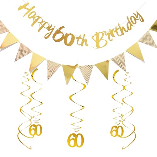GoldRock Geburtstag Dekoration Set, Goldene Banner und Wimpelkette, Spiralgirlanden (Deko 60 Geburtstag) von GoldRock