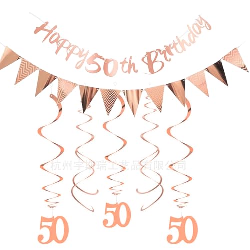 GoldRock Geburtstag Spirale Geburtstagsbanner Set Roségold (Deko 50 Geburtstag) von GoldRock