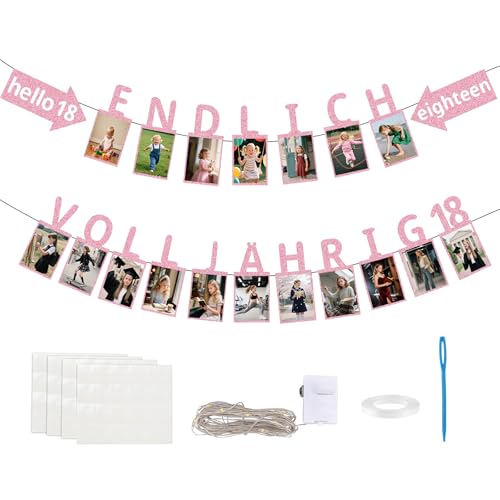 GoldRock Glitzer 18 Geburtstag Deko Foto Girlande mit 3m Led Lichterkette, Endlich Volljährig 18. Geburtstag Mädchen Fotogirlande, Banner 18 Geburtstage, Meilensteine Geburtstagsdeko 18 Jahre Rosegold GoldRock Glitzer 18 Geburtstag Deko Foto Girlande mit 3m Led Lichterkette, Endlich Volljährig 18. Geburtstag Mädchen Fotogirlande, Banner 18 Geburtstage, Meilensteine Geburtstagsdeko 18 Jahre Rosegold von GoldRock