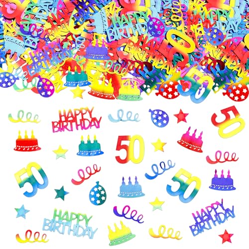 GoldRock Glitzer Konfetti 50 Geburtstag Deko Groß 1,4-5cm,100 Stk Streudeko 50 Geburtstag,Deko 50 Geburtstag Frau Mann,Bunt Tischdeko 50. Geburtstag,Dekoration 50er Geburtstag,Geburtstagsdeko 50 Jahre von GoldRock