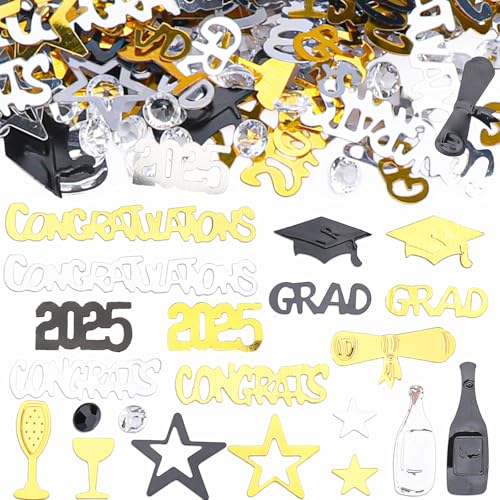 GoldRock Graduation Deko 2025 Bachelor Deko Konfetti Schwarz,500 Stk Ausbildung Prüfung Bestanden Deko Abschluss Deko Tischdeko,Congratulations Grad Bestandene Prüfung Geschenk,Abschluss Hut Streudeko von GoldRock