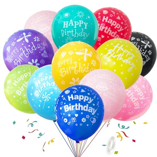 GoldRock 5-Seitig Bedruckter Luftballons Geburtstag Bunt, 15 × Happy Birthday Ballon,Ballons Geburtstag,Happy Birthday Luftballon für Mädchen,Junge,Männer,Frauen,Kindergeburtstag Party Geburtstagsdeko von GoldRock