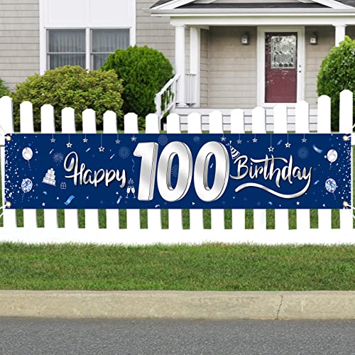 GoldRock Happy Birthday Banner Deko 100. Geburtstag, Banner 100 Jahre Blau, Geburtstagsbanner Geburtstagsdeko 100 Jahre, Banner Geburtstag 100, Geburtstag Deko Mann Frau, Girlande für 100. Geburtstag von GoldRock