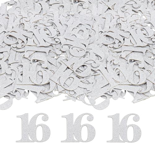 GoldRock Glitzer Konfetti 16 Geburtstag Mädchen Junge Deko Groß 3,1x2,6cm,Tischdeko 16. Geburtstag Junge,Streudeko Geburtstag 16 Jahre Silber,Deko 16 Geburtstag Mädchen Tisch,Sweet 16 Geburtstagsdeko von GoldRock