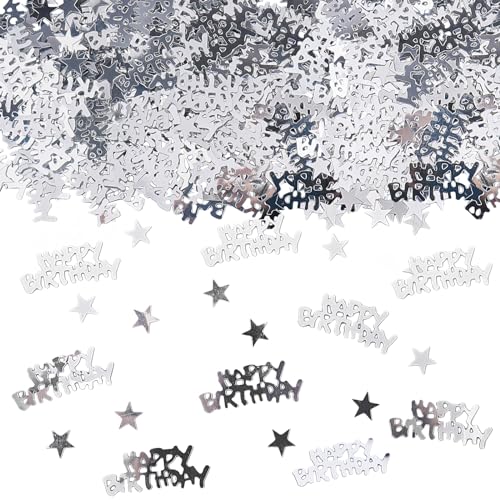 GoldRock Happy Birthday Konfetti Streudeko Geburtstag Silber,500 Stk Tischdeko Geburtstag,Konfetti Geburtstag Happy Birthday Deko,Glitzer Geburtstagsdeko Tisch,Luftschlangen Geburtstag Confetti von GoldRock