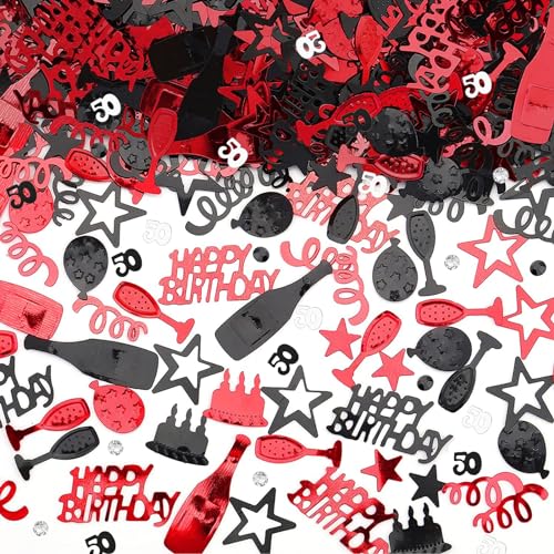 GoldRock Konfetti 50. Geburtstag Männer Frauen, Tischdeko 50 Geburtstag Frau Schwarz Rot, 50 Geburtstag Männer Deko, Streudeko 50er Geburtstag Mann, Confetti Geburtstagsdeko 50, 50. Geburtstag Deko von GoldRock