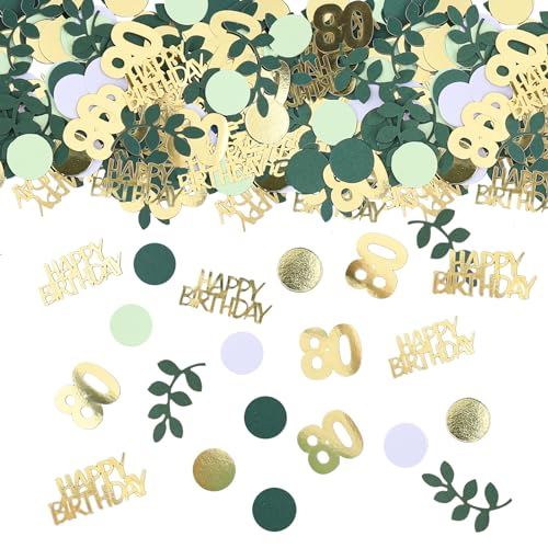 GoldRock Konfetti 80. Geburtstag Deko Grün, 200 Stück Tischdeko für Frauen Männer, Streudeko Gold, Confetti, 80 Jahre Dekoration von GoldRock