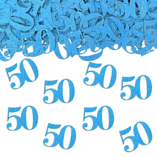 GoldRock Konfetti 50 Geburtstag Deko Blau 2,6×3,3cm,100 Stück Streudeko 50 Geburtstag,Deko 50 Geburtstag Frau Mann,Glitzer Tischdeko 50. Geburtstag,Dekoration 50er Geburtstag,Hochzeit Deko,50 Konfetti von GoldRock