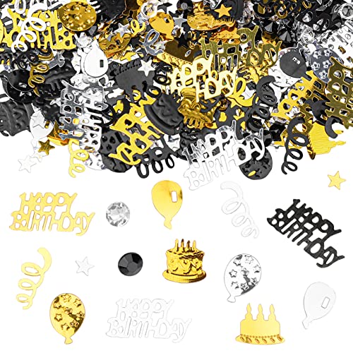 GoldRock Happy Birthday Konfetti Tischdeko, Streudeko für Frau Mann, Luftschlangen, Glitzer Confetti in Schwarz Gold für Jubiläum Partydekorationen von GoldRock