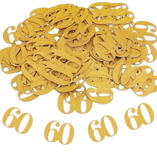 GoldRock Konfetti 60. Geburtstag Deko Groß 3,5x2,5cm, 100 Stk Tischdeko Gold für Mann Frau, Streudeko zum 60. Jubiläum, 60er Dekoration von GoldRock