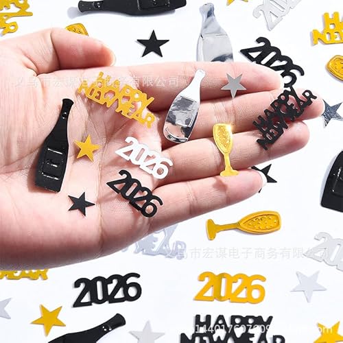 GoldRock Konfetti Streudeko Silvester Deko 2026, Glitzer Silvester Tischdeko Konfetti,Happy New Year Deko,Streudeko Neujahr Deko Party,Neujahrsdeko (Happy New Year 2026, Schwarz Gold Silber) von GoldRock