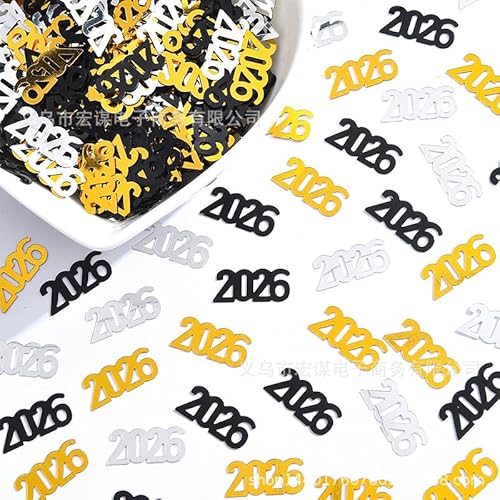 GoldRock Konfetti Streudeko Silvester Deko 2026, Glitzer Silvester Tischdeko Konfetti,Happy New Year Deko,Streudeko Neujahr Deko Party,Neujahrsdeko (Nummer 2026, Schwarz Gold Silber) von GoldRock