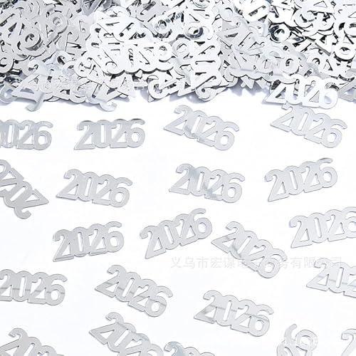 GoldRock Konfetti Streudeko Silvester Deko 2026, Glitzer Silvester Tischdeko Konfetti,Happy New Year Deko,Streudeko Neujahr Deko Party,Neujahrsdeko (Nummer 2026, Silber) von GoldRock