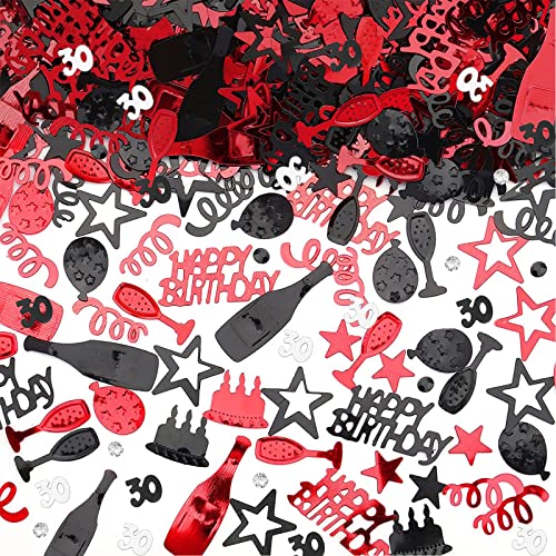 GoldRock Konfetti 30. Geburtstag, Tischdeko Schwarz Rot für Männer und Frauen, Streudeko 30er, Confetti Geburtstagsdeko von GoldRock