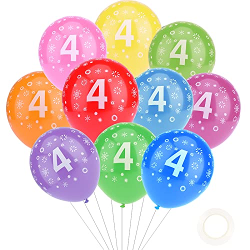 GoldRock Luftballon 4 Geburtstag, 10 Stück Luftballons zum 4. Geburtstag,Bunt Luftballon 4 Jahre,Ballon 4 Geburtstagsdeko,Zahl 4 Deko Luftballon Mädchen Junge,Zahlenballons Kindergeburtstag Dekoration von GoldRock