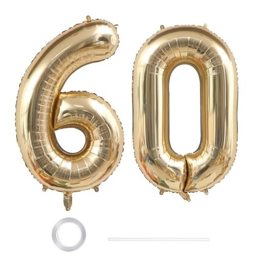 GoldRock XXL Luftballon 60 Geburtstag Deko Weißgold, 40 Zoll Ballon Deko 60 Geburtstag Frau Mann, Zahlen Luftballons Geburtstage 60, Geburtstagsdeko 60 Jahre,Folienballon 60 für Jubiläum,60 Luftballon von GoldRock
