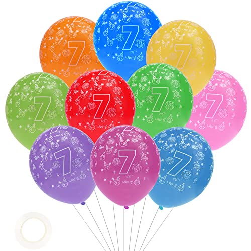 GoldRock Luftballon 7 Geburtstag, 10 Stück Luftballon 7 Jahre, Bunt Luftballons zum 7. Geburtstag,Ballon 7 Geburtstagsdeko, Zahl 7 Ballons Geburtstag Mädchen Junge, Zahlenballons Kindergeburtstag Deko von GoldRock