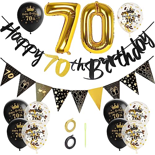 GoldRock 70 Geburtstag Deko Schwarz Gold, 70. Geburtstag Männer Frau, Deko 70 Geburtstag Mann Frau, Luftballons 70 Geburtstag, Happy Birthday Girlande,Folienballon Zahl 70, Geburtstagsdeko 70 Jahre von GoldRock