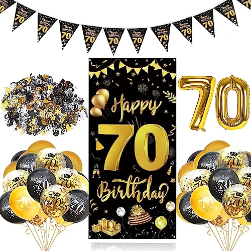 GoldRock 32 Stück 70 Geburtstag Deko Schwarz Gold Set, 70 Geburtstag Männer,Deko 70 Geburtstag Frauen,Luftballons 70. Geburtstag,Folienballons 70 Jahre,70er Geburtstag Mann Banner,Konfetti,Wimpelkette von GoldRock