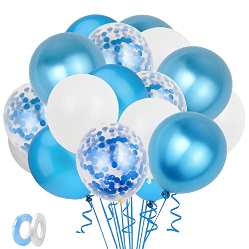 GoldRock Luftballons Blau Weiss,20 Stück Ballons Blau,Luftballon Blau Konfetti,Luftballons Geburtstag Junge Mädchen Mann Frau,Blaue Luftballon für Geburtstag Hochzeit Blau Party Dekorationen Babyparty von GoldRock