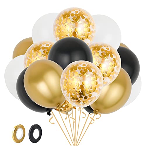 GoldRock Luftballons Schwarz Gold, 20 Stück Ballons Schwarz,Gold,Weiß,Gold Konfetti Ballon Set, Helium Latex Luftballons für Geburtstag Jahrestag Hochzeit Babyparty Verlobungs Party Dekoration von GoldRock