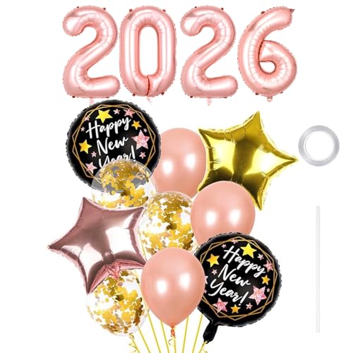GoldRock Luftballons Silvester Deko 2026 Set,Deko Silvester Ballons,Happy New Year Deko,Folienballon Neujahr Luftballon Dekoration,Neujahr Party Deko Luftballon (Roségoldkugel – Stil) von GoldRock