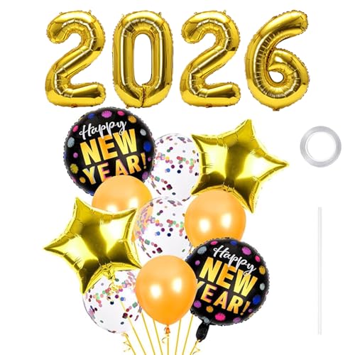 GoldRock Luftballons Silvester Deko 2026 Set,Deko Silvester Ballons,Happy New Year Deko,Folienballon Neujahr Luftballon Dekoration,Neujahr Party Deko Luftballon (Schwarze Goldkugel – Stil) von GoldRock