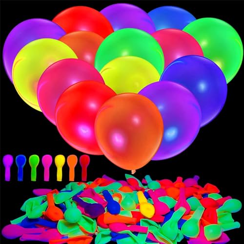 GoldRock 100 Stk Neon Luftballons Schwarzlicht Deko,Luftballons Bunt Neon Party Deko,10 Zoll Luftballons Klein Neon Deko,Schwarzlicht Party Leuchtballons,Neon Balloons für Geburtstag,Hochzeit Zubehör von GoldRock