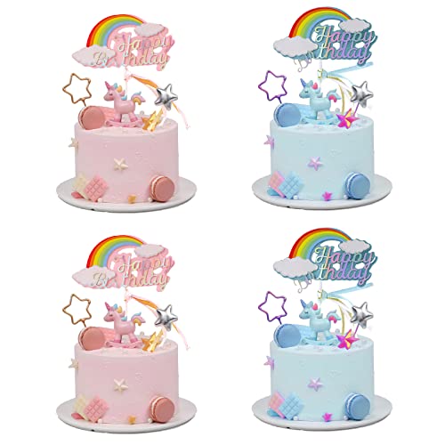 GoldRock Regenbogen Kuchenaufsätze, 4 Stück, Happy Birthday Kucheneinsätze, bunte Regenbogen Wolken Kucheneinsätze, Cupcake Topper, Junge Mädchen Baby Geburtstagsfeier Dekorationen. von GoldRock