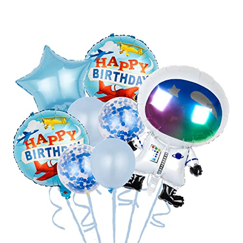 GoldRock Weltraum Ballon Set, 8 Spc Rakete Astronaut Raumschiff Helium Folienballon Happy Birthday Weltraum Themenballon, Party Geburtstagsdekoration für Kinder und Jungen von GoldRock