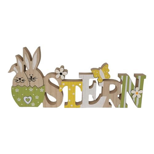 Goldbach Schriftzug Ostern 30x13,5x2cm groß, bunt aus Holz mit Osterhasen Ei Schmetterling und Blumen Osterdeko Aufsteller von Goldbach