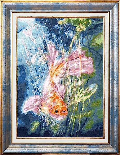 Kreuzstich-Stickset für Erwachsene, Goldener Fisch – Der Darsteller der Wünsche, 39 × 28 cm, 18 Stück von Golden Fleece
