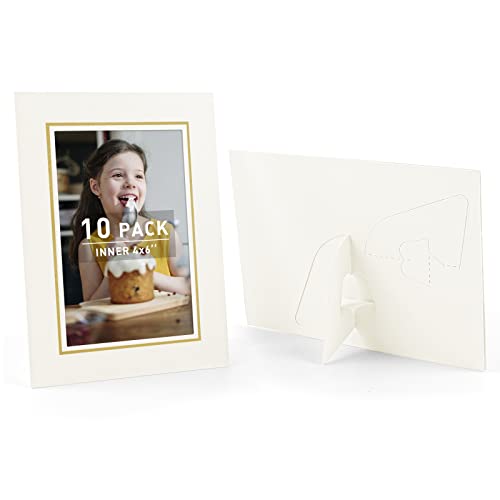 Golden State Art, 10 Stück 10 x 15 cm Papier-Bilderrahmen mit Staffelei, Fotorahmen-Karten, DIY-Karton (elfenbeinfarbenes Goldfutter) von Golden State Art