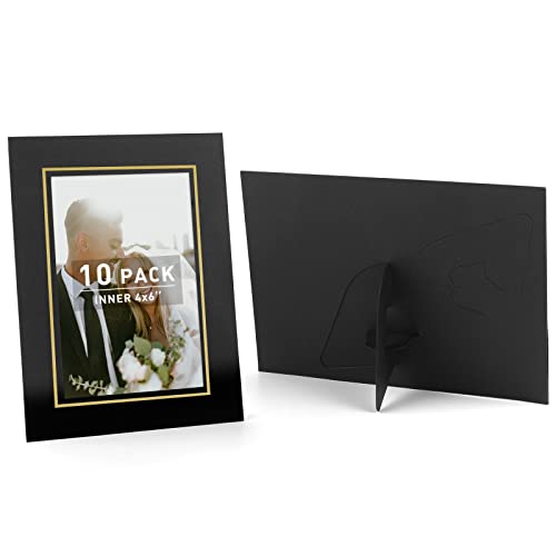 Golden State Art, 10 Stück 10 x 15 cm Papier-Bilderrahmen mit Staffelei, Papier-Bilderrahmen, Karten, DIY-Karton-Bilderrahmen (schwarz mit goldenem Futter) von Golden State Art