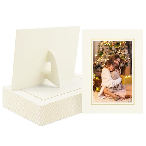 Golden State Art, 25 Stück Papier-Bilderrahmen mit Staffelei, Fotorahmen, Karten, DIY-Karton (Farbe Elfenbeinfarbenes Goldfutter) von Golden State Art