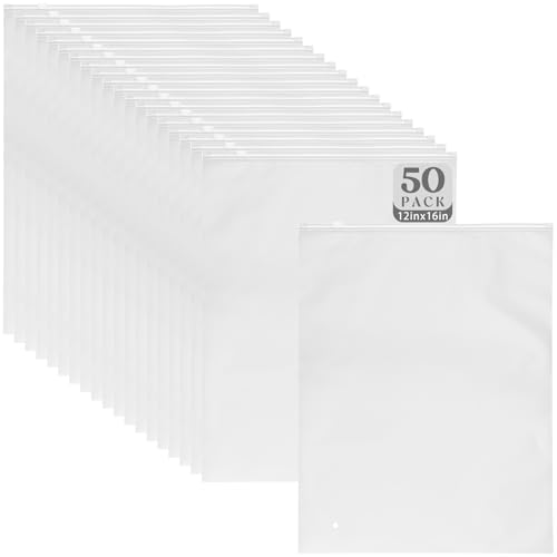 Golden State Art, 50 Stück 30,5 x 40,6 cm mattierte Plastiktüten mit Reißverschluss für Kleidung, Kleidung, T-Shirts, transparente Kleidungsaufbewahrungstaschen mit Belüftungslöchern, 3 mm langlebige Golden State Art, 50 Stück 30,5 x 40,6 cm mattierte Plastiktüten mit Reißverschluss für Kleidung, Kleidung, T-Shirts, transparente Kleidungsaufbewahrungstaschen mit Belüftungslöchern, 3 mm langlebige von Golden State Art