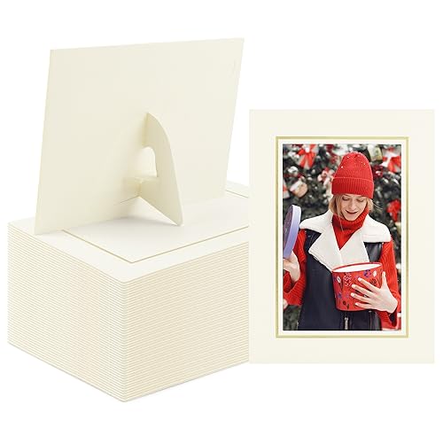 Golden State Art, 50 Stück Papier-Bilderrahmen mit Staffelei, Fotorahmen, Karten, DIY-Karton (elfenbeinfarbenes Goldfutter) von Golden State Art