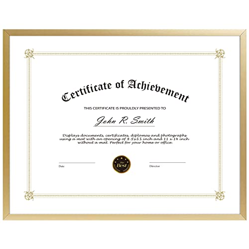 Golden State Art, Aluminium-Zertifikatrahmen, Metall-Diplomrahmen für 21,6 x 27,9 cm, Echtglasfront mit Staffelei-Ständer (Gold, 1 Stück) von Golden State Art