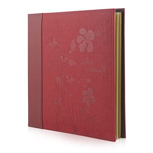 Golden State Art, Gesamtgröße: 32,8 x 33,2 cm, selbstklebend, magnetisches Fotoalbum, DIY-Sammelalbum für verschiedene Größen, Blumeneinband aus Leder (Marron, 40 Seiten/20 Blatt, keine Deckelöffnung) von Golden State Art