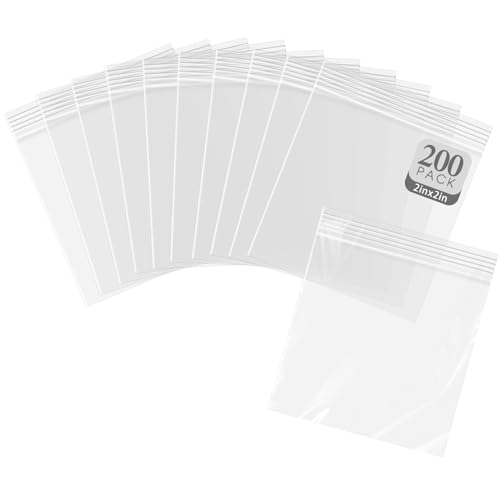 Golden State Art, Transparente Plastikbeutel mit Reißverschluss, 5,1 x 5,1 cm (200 Stück), 3 mm dick, wiederverschließbare Mini-Druckverschlussbeutel für Perlen, Schrauben, Verpackungen von Golden State Art